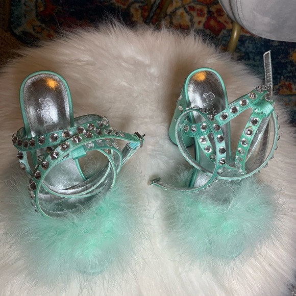 NWT | Sugar Thrillz fluffy boudoir heels mint green WMNS6 - Picture 9 of 11